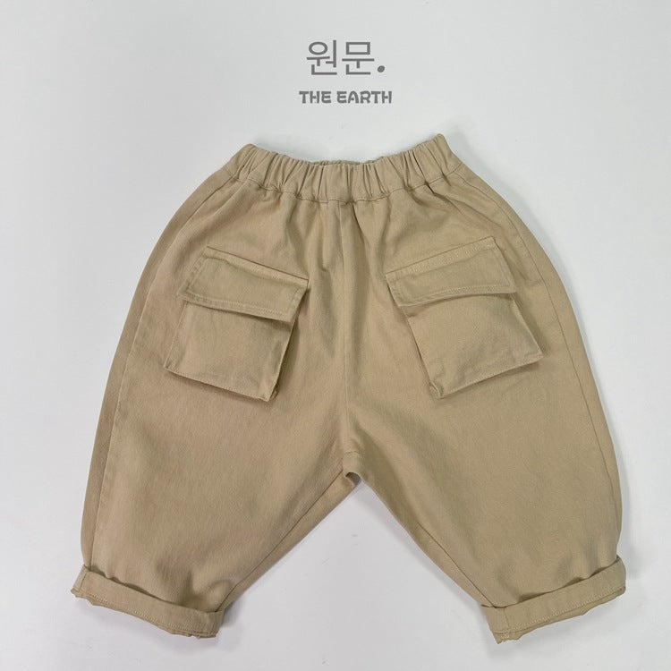 Pantalón largo suelto cargo de niño con bolsillos y solapa 【mh0013944】
