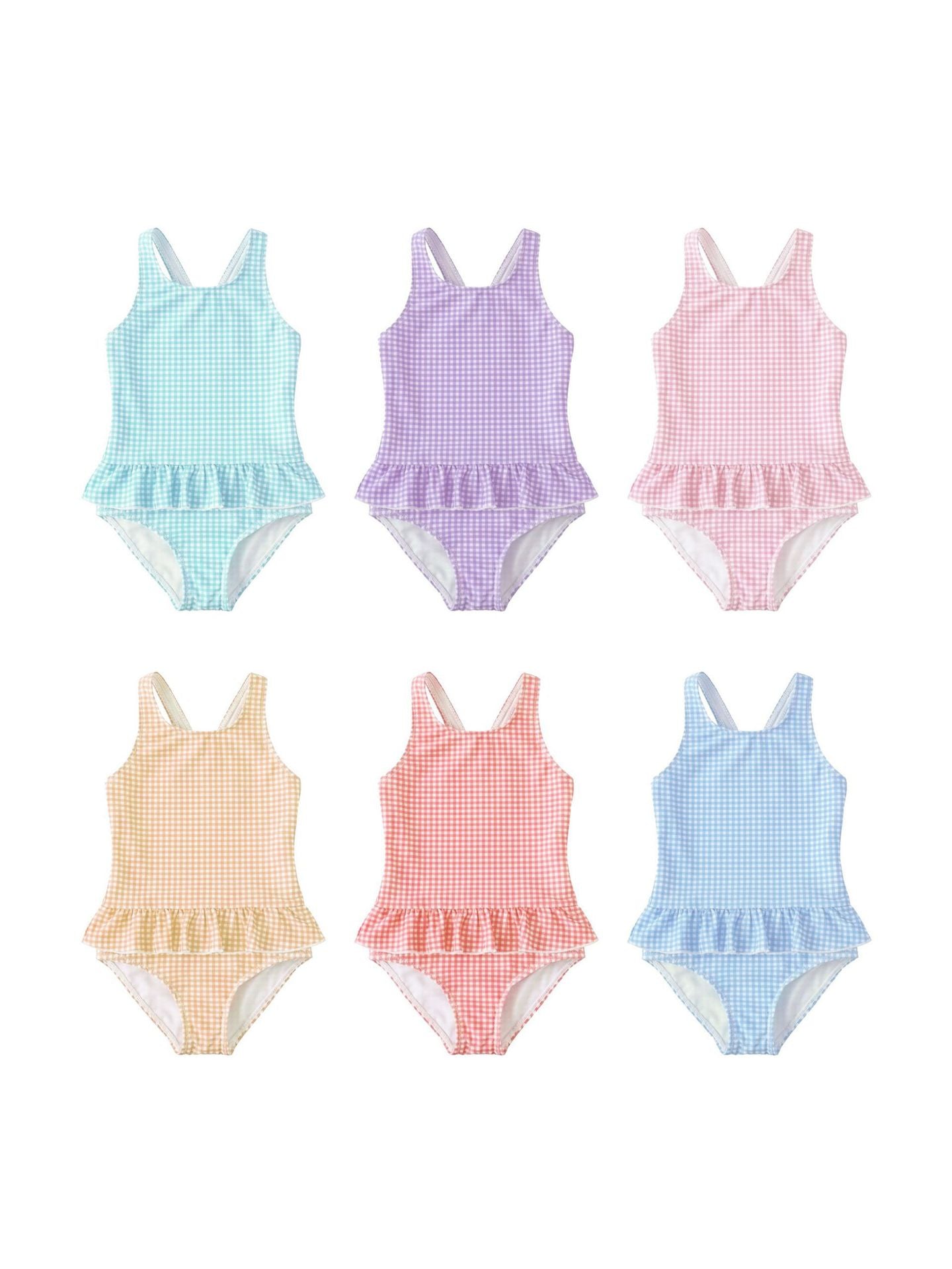 UPF50+ Gingham Ruffled One-Piece Swimsuit [mh0012586]