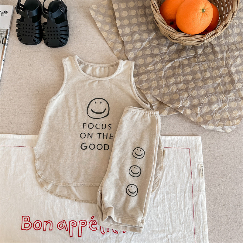 Kids' Smile Print Tank Top & Shorts Set [mh0001805]