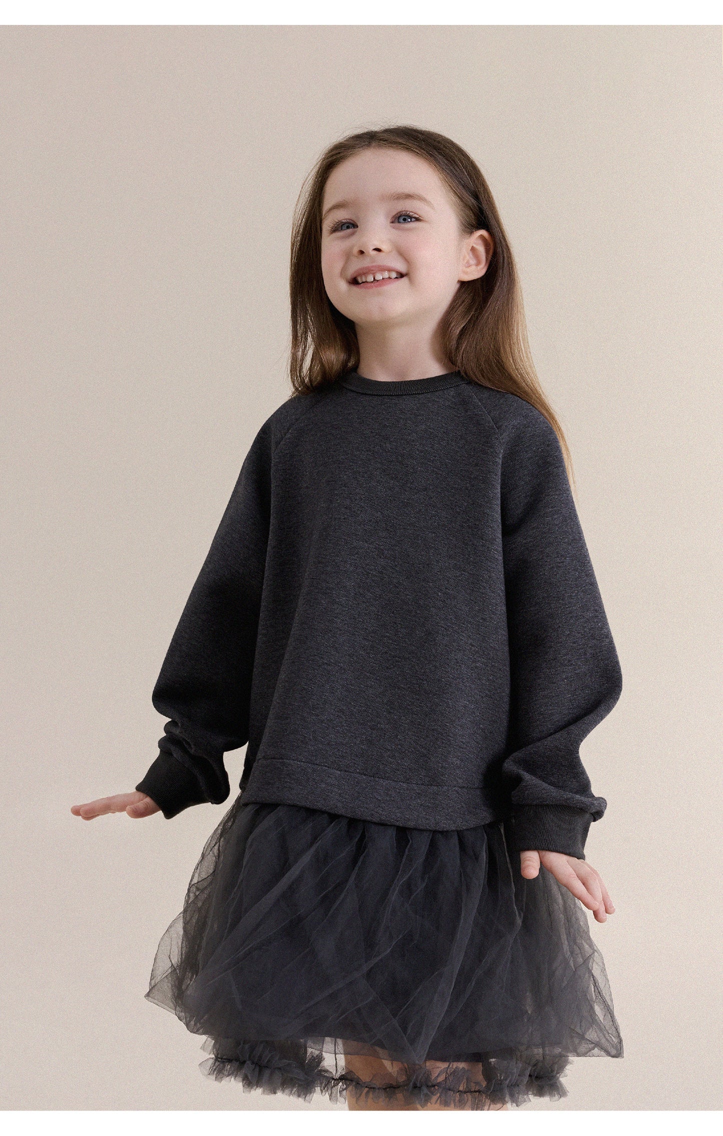 Kids' Tulle-Paneled Long-Sleeved Dress [mh0013976]