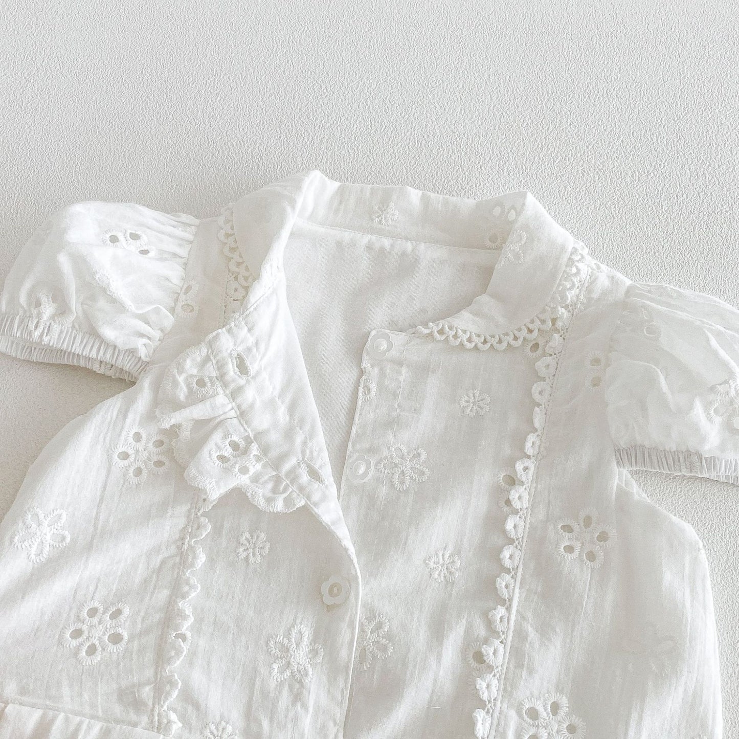 キッズ 刺繍 レース パフスリーブ 半袖 ワンピース【mh0013849】