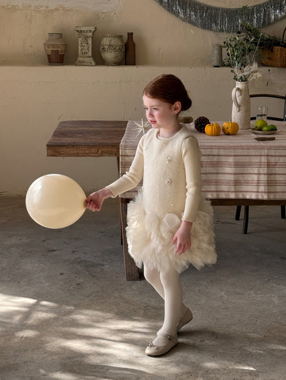 ノースリーブワンピース フリース ボリュームチュールスカート ビーズ刺繍【mh0011887】