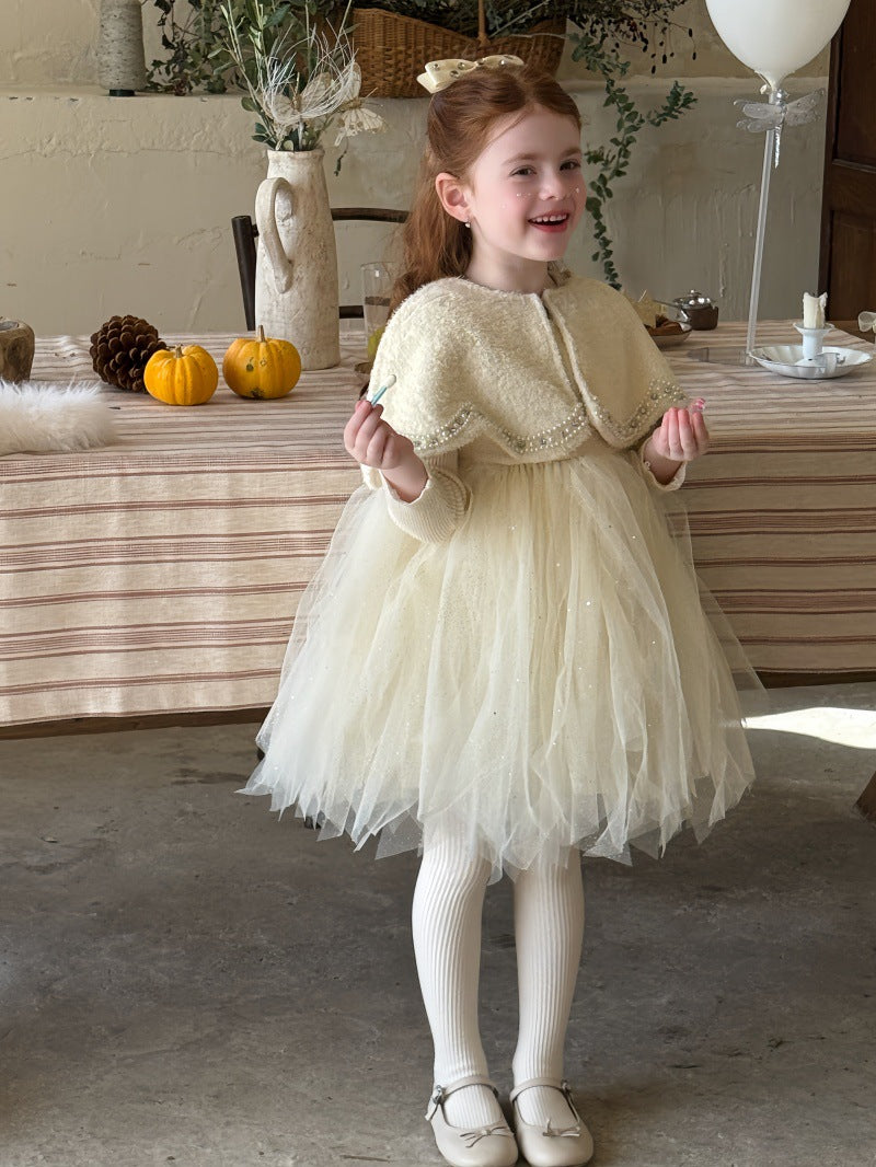 ノースリーブドレスワンピース/ケープ チュールスカート パーティ プリンセス【mh0011879】