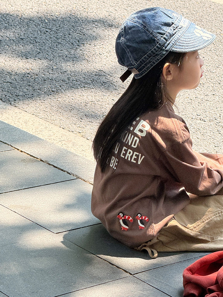 -ペンギン柄プリントTシャツ ロゴ入り長袖トップス【mh0011055】 - mamahalo shop - 長袖Tシャツ -  べビー服 - 子供服 - 男の子 - 女の子