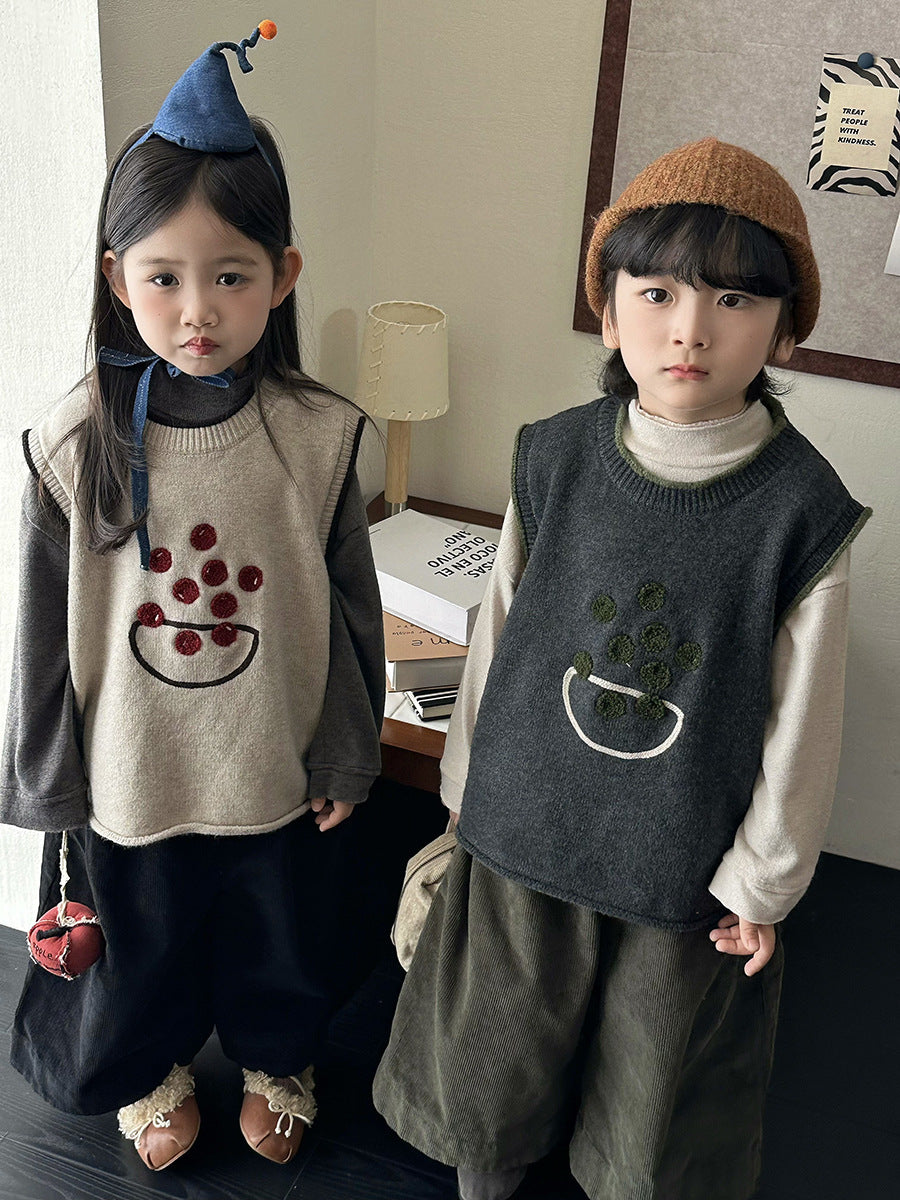 キッズ 刺繍モチーフ ルーズ ニットベスト【mh0014287】