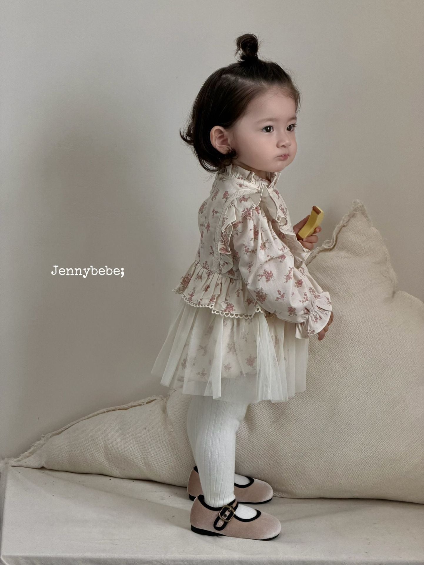 Baby Floral Frill Collar Long Sleeve Mesh Tulle Dress Romper [mh0013891]
