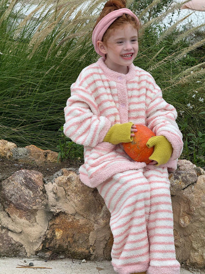 ルームウェア ボーダー もこもこフリース パジャマセットアップ 2点セット【mh0011745】