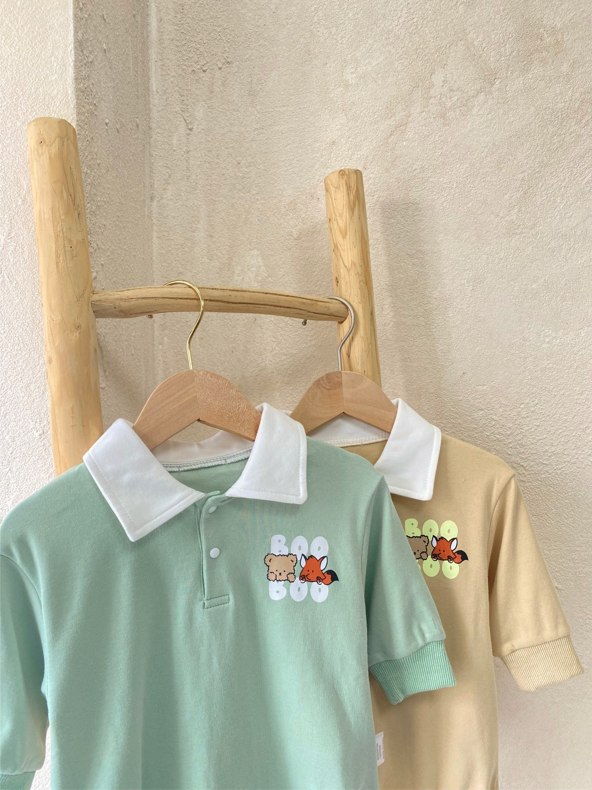 Cartoon Print POLO Romper 襟付き アニマルプリント ロンパース【mh0012684】