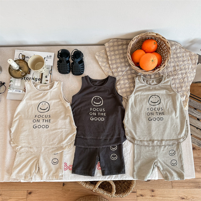 Kids' Smile Print Tank Top & Shorts Set [mh0001805]