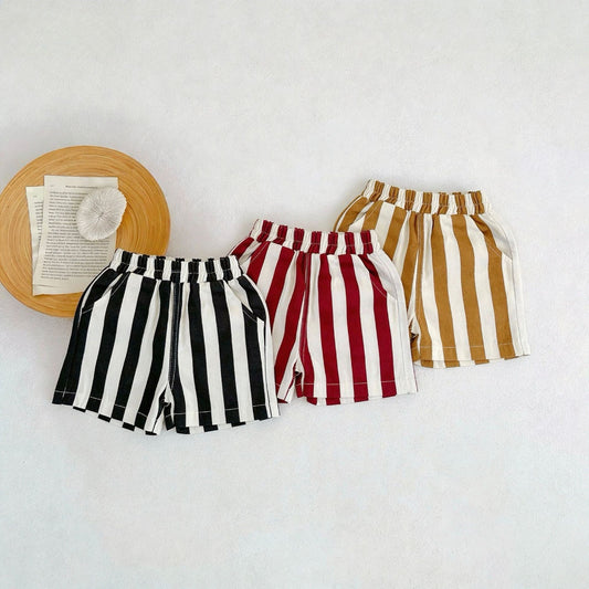 Korean-style INS summer new fashionable wide-stripe children's shorts, versatile loose outdoor shorts for boys and girls, trendy outing
