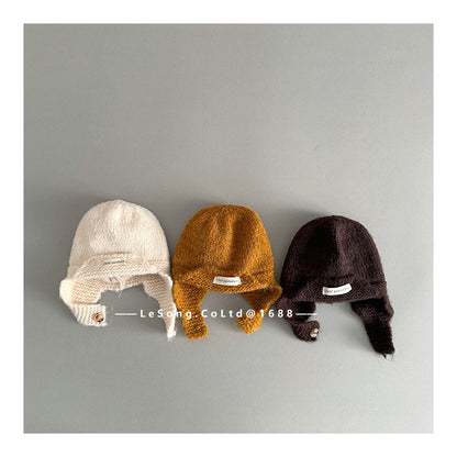 ベビー帽子 ニット ブリム 耳当て付き シンプル ニットキャップ【mh0011830】
