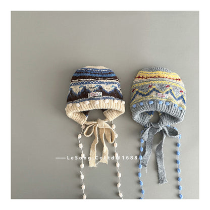 キッズ帽子 ニット タッセル フェアアイル ニットキャップ【mh0011807】