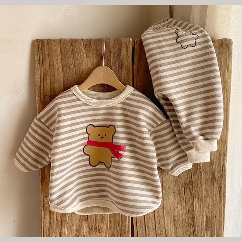 ベビー ボーダー くま ベア ルーズ 長袖スウェット ロングパンツ セット【mh0000689】 - Mamahalo shop