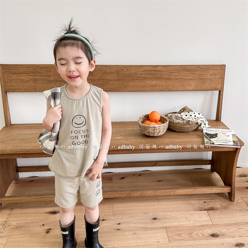 Kids' Smile Print Tank Top & Shorts Set [mh0001805]