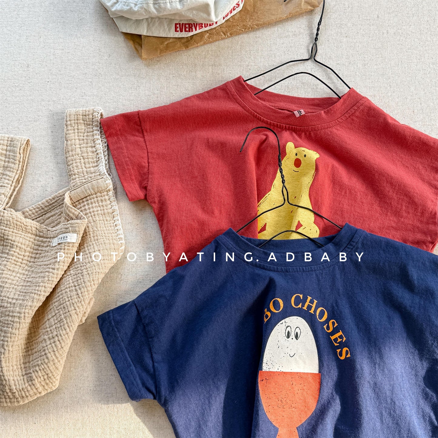 Boiled Egg Bear Graphic T-Shirt コットン クルーネック Tシャツ【mh0012652】