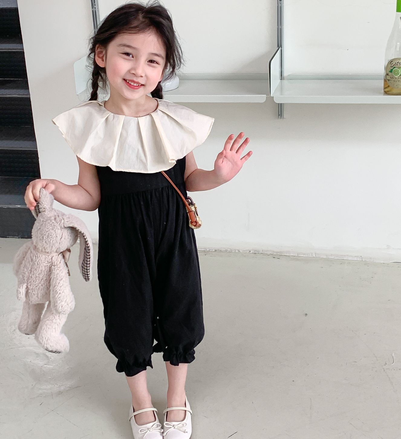 -キッズジャンプスーツ ビッグサークル襟 ノースリーブつなぎ【mh0005839】 - mamahalo shop - ノースリーブジャンプスーツ -  べビー服 - 子供服 - 男の子 - 女の子