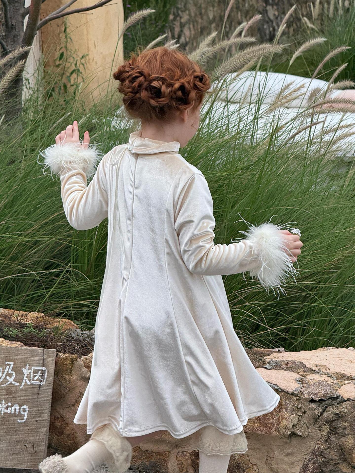 ベロアワンピース ハイネック 裏起毛 パーティドレス【mh0011752】