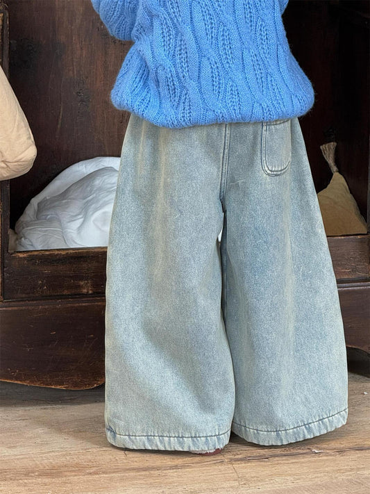 デニムパンツ ルーズワイド 裏フリース 暖パン ジーンズ【mh0011767】