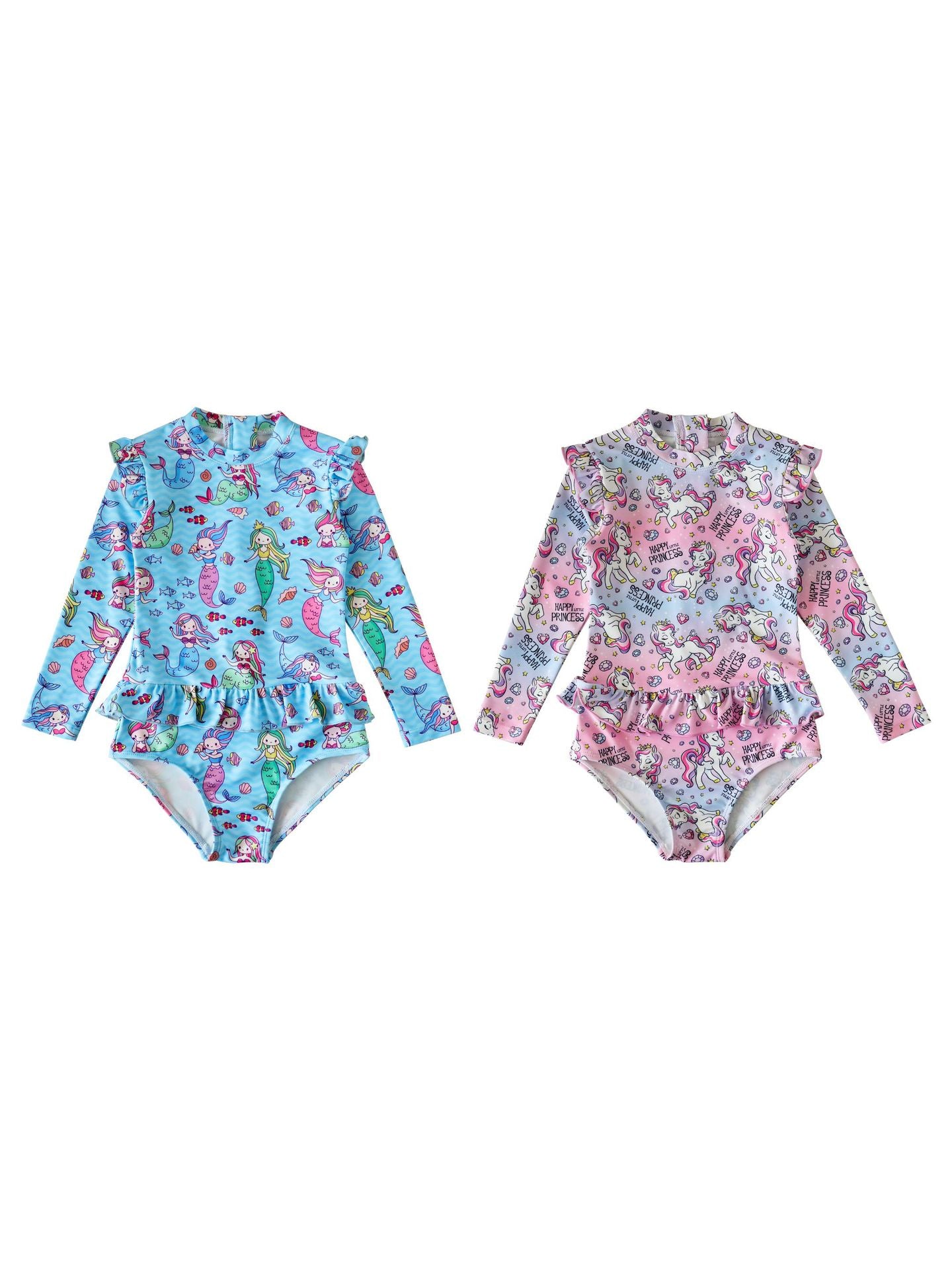 UPF50+ Printed Long Sleeve Ruffled Swimsuit [mh0012588]