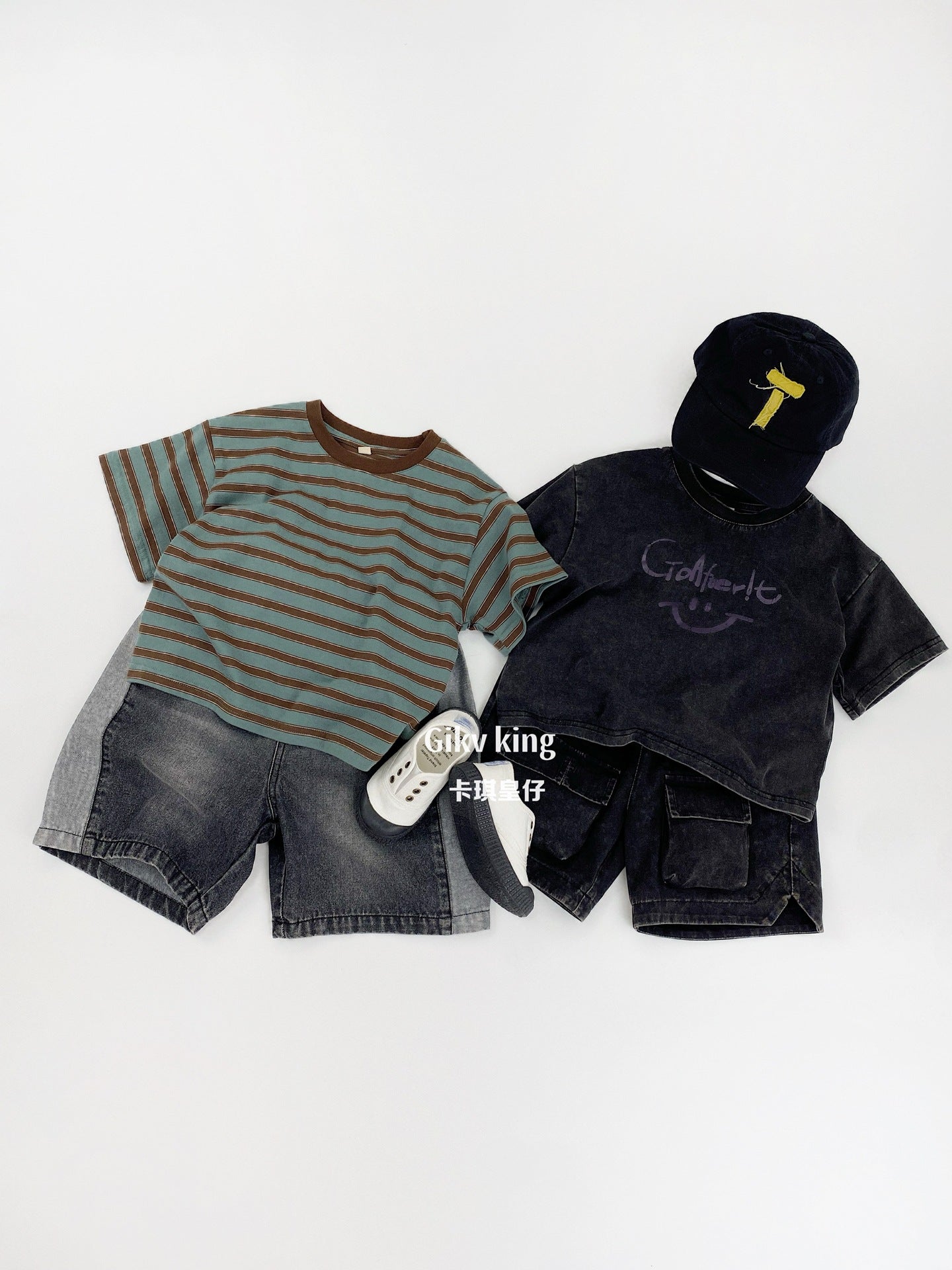 Side Contrast Denim Shorts バイカラー デニムハーフパンツ【mh0013485】