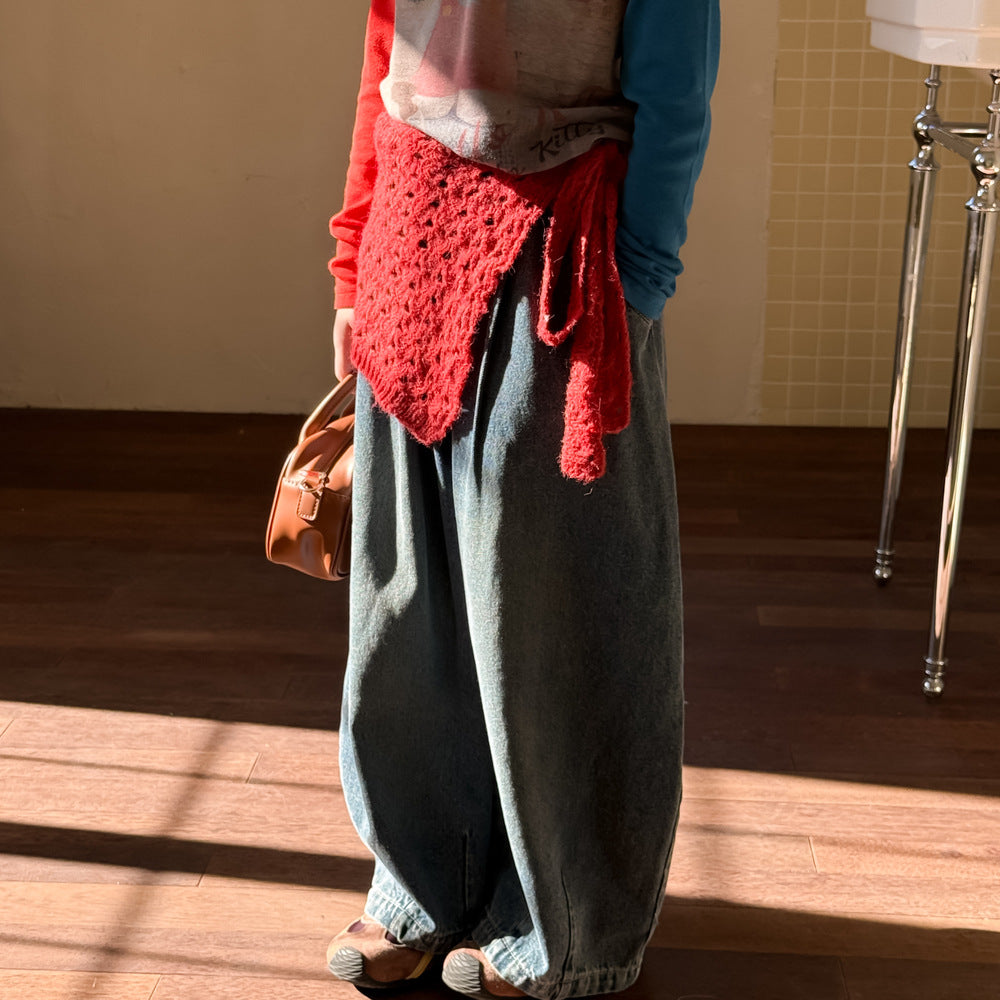 -プリーツ切り替えデニムワイドパンツジーンズ【mh0010767】 - mamahalo shop - デニムパンツ -  べビー服 - 子供服 - 男の子 - 女の子