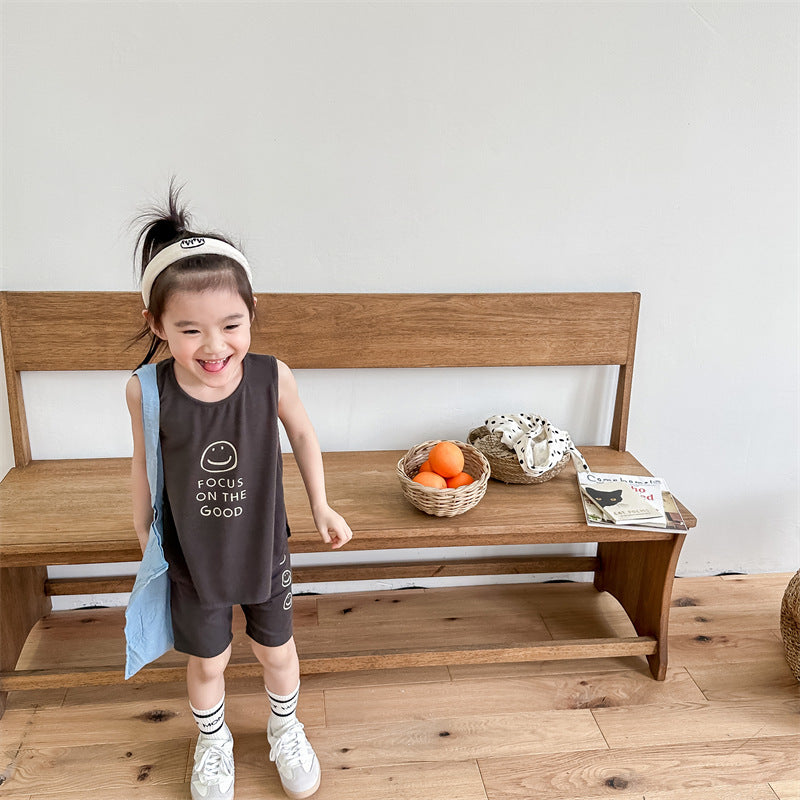 Kids' Smile Print Tank Top & Shorts Set [mh0001805]