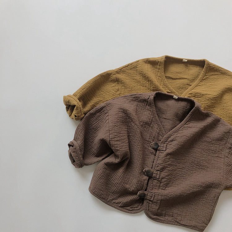 Kids' Front-Button Loose Collarless Long-Sleeve Jacket [mh0001883]