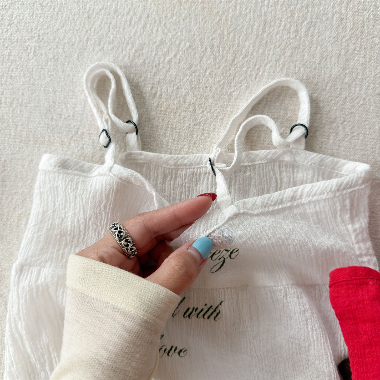Sleeveless Adjustable Strap Cotton Camisole レタリング ノースリーブキャミソール【mh0013456】