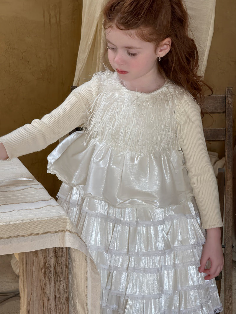 ノースリーブワンピース ファーフリンジ ティアードケーキスカート【mh0011884】