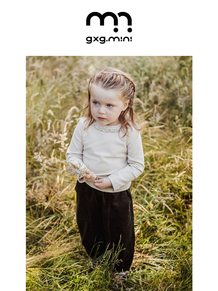 -長袖Tシャツ フリル襟 丸首 無地 カットソー ブラウス風【mh0011311】 - mamahalo shop - 長袖Tシャツ -  べビー服 - 子供服 - 男の子 - 女の子