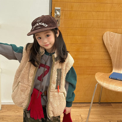 パッチワークベスト 裏ボアフリース スタンドカラー【mh0011920】