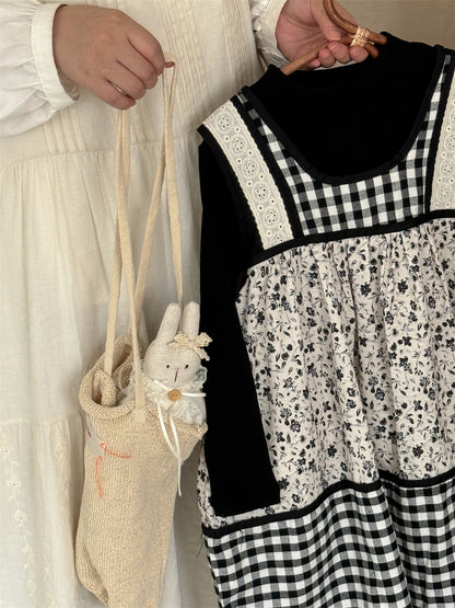 -チェック柄小花プリントノースリーブワンピース レイヤードワンピース【mh0010991】 - mamahalo shop - 長袖セットアップ -  べビー服 - 子供服 - 男の子 - 女の子