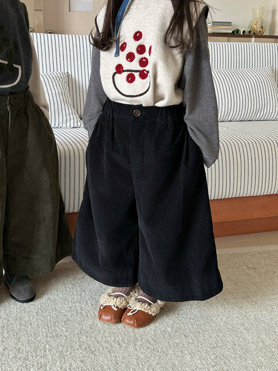 Pantalones anchos holgados de pana lavados para niños【mh0014288】