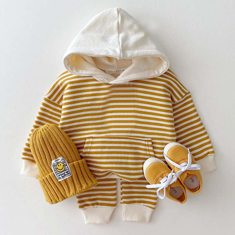 Baby Border Hooded Kangaroo Pocket Hoodie and Long Pants Set [mh0000631]
