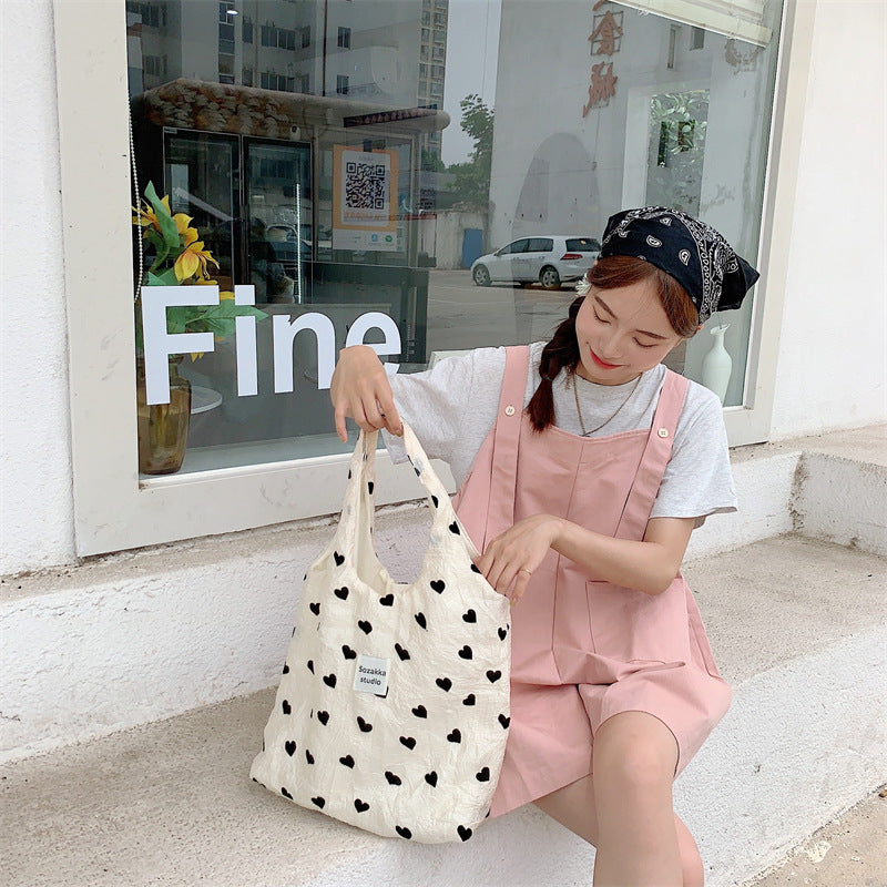 Canvas Heart Print Tote Bag Shoulder Bag Crossbody Bag Diaper Bag [mh0004200]