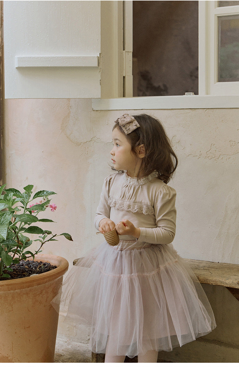 -襟元フリル長袖Tシャツ レース切り替えブラウス【mh0010832】 - mamahalo shop - 長袖Tシャツ -  べビー服 - 子供服 - 男の子 - 女の子