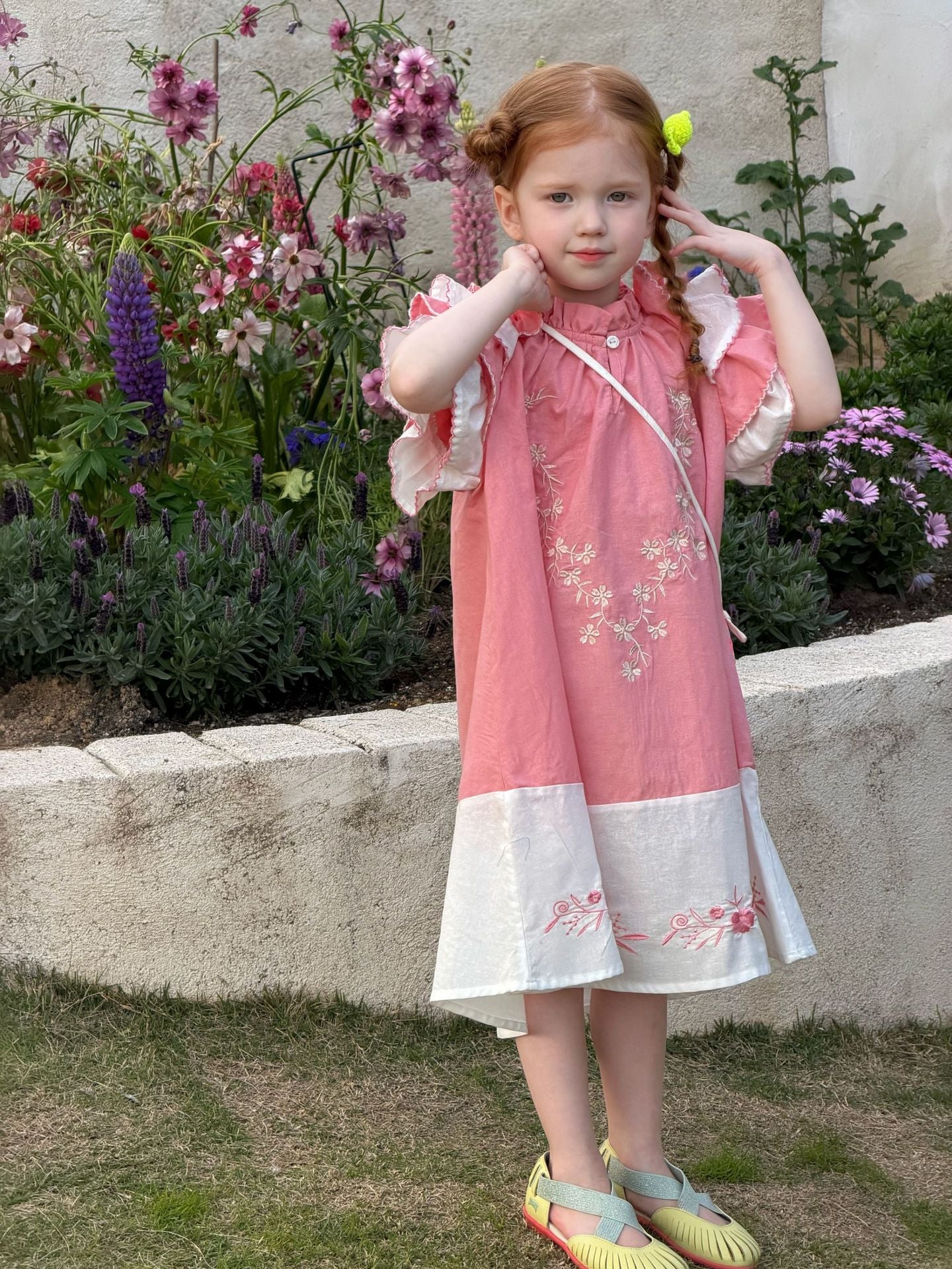 Flutter Sleeve Embroidered Dress ラッフルフリル 半袖ワンピース【mh0013049】