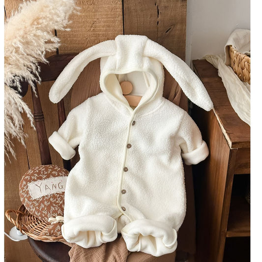 フーディロンパース うさ耳 フード付 ボア 厚手 モコモコ カバーオール【mh0011689】