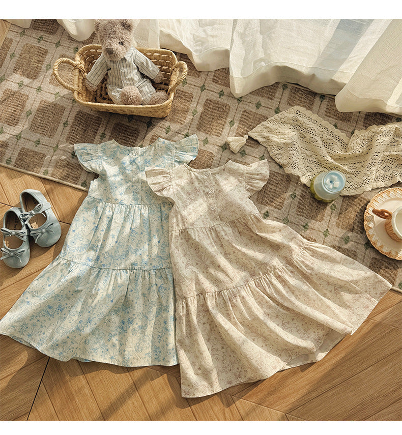 Floral Rabbit Flutter Sleeve Tiered Dress アニマル 半袖ワンピース【mh0013655】