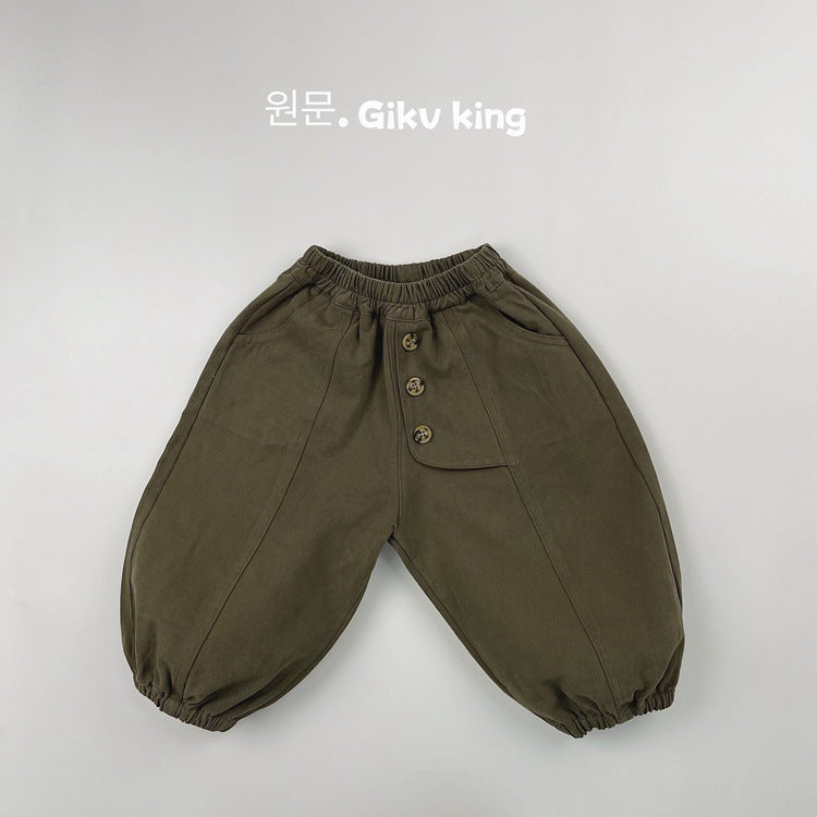 Pantalón holgado asimétrico con botones delanteros para niños【mh0013933】