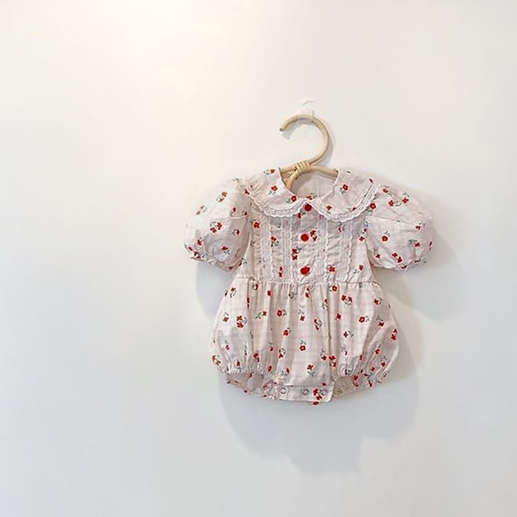 Puff Sleeve Floral Lace Collar Bodysuit 半袖ロンパース【mh0012694】