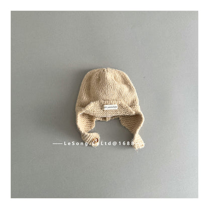 ベビー帽子 ニット ブリム 耳当て付き シンプル ニットキャップ【mh0011830】