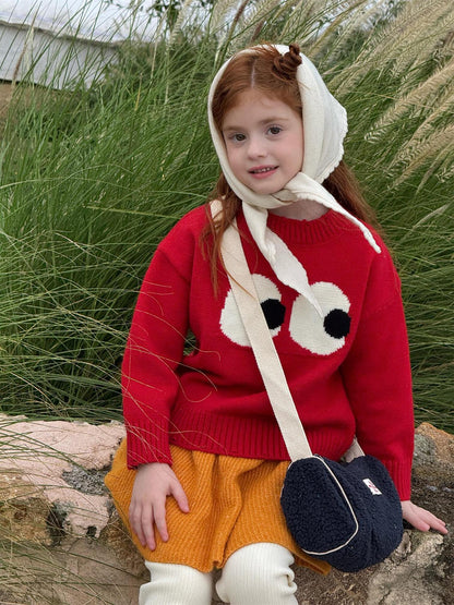 長袖ニットセーター ビッグアイ もこもこ目玉 プルオーバー 丸首 ゆる可愛【mh0011740】