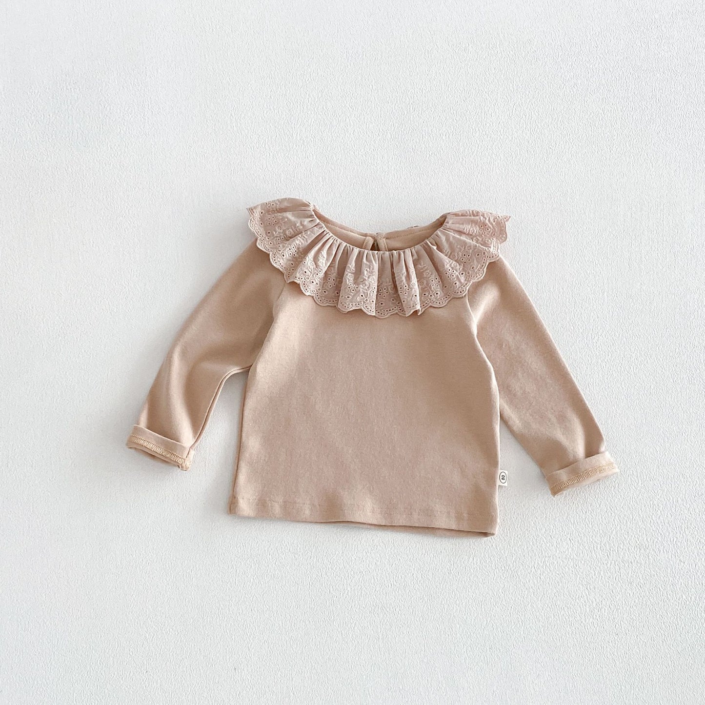 Camiseta de manga larga con cuello y dobladillo de volantes para niñas y pantalón acampanado【mh0014029】
