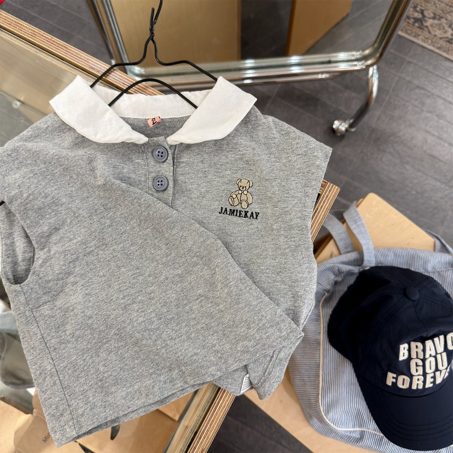 Bear Embroidery Short Sleeve Polo Shirt クマ 刺繍 ポロシャツ【mh0012666】