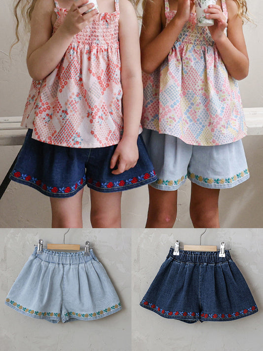 Floral Embroidered Denim Shorts 刺繍 デニムショートパンツ【mh0012988】