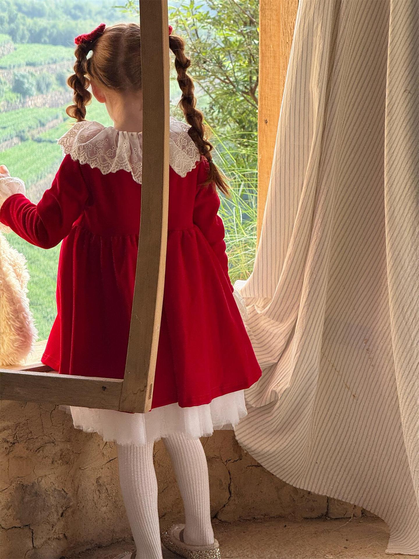 長袖ワンピース レースフリルカラー パーティドレス【mh0011762】