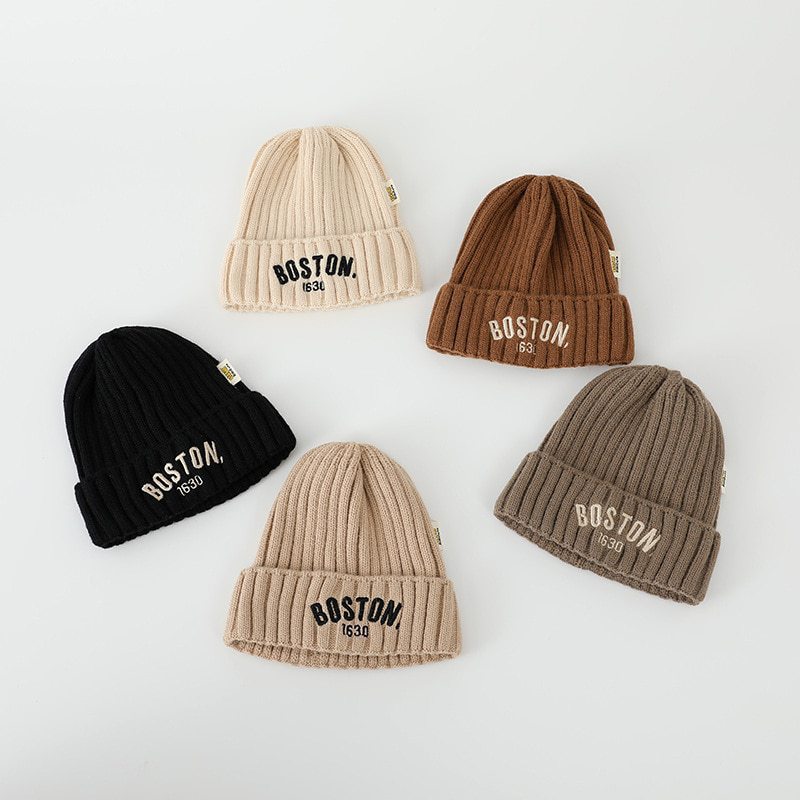 Gorro para niños, gorro de punto, gorro de punto, bordado de logotipo de letras, gorro de reloj, 5 colores