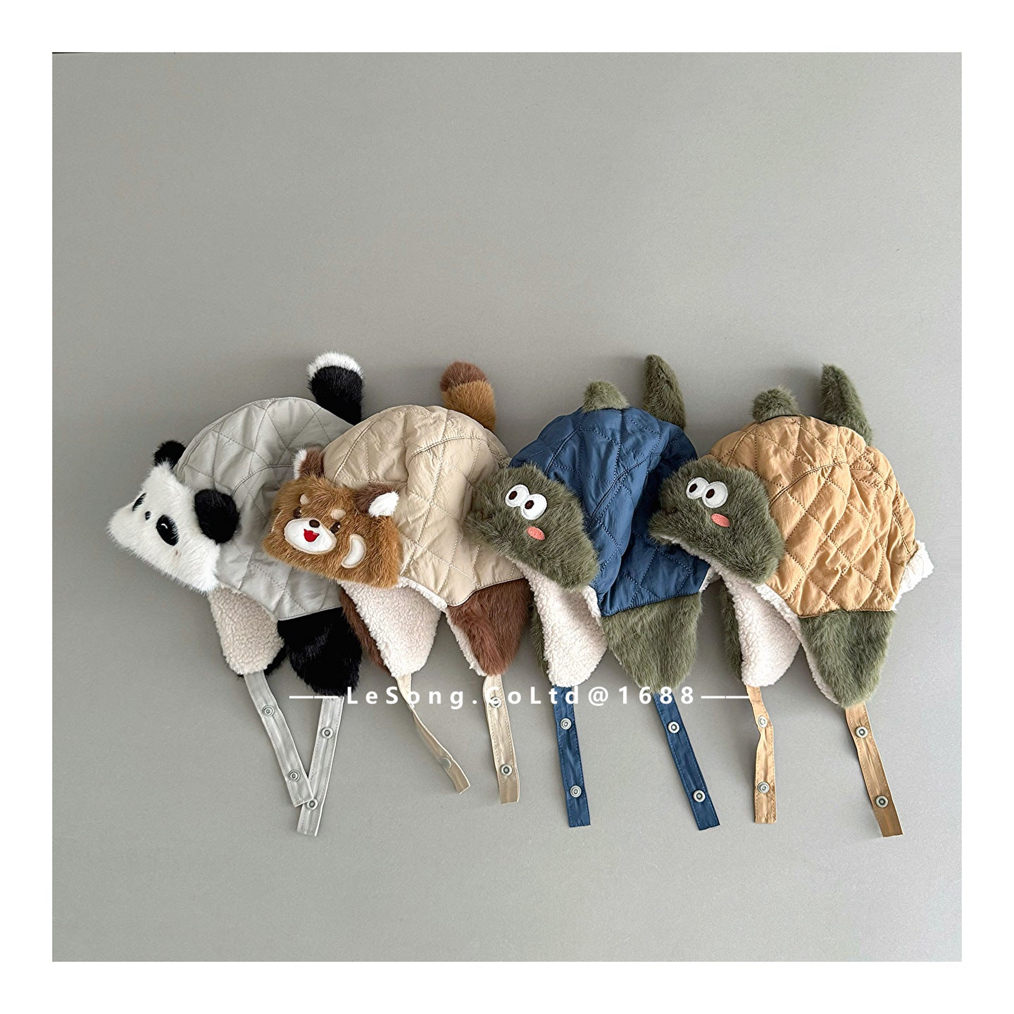 ベビー帽子 パンダ/うさぎ/恐竜アップリケ キルト 耳当て付き フライトハット【mh0011831】