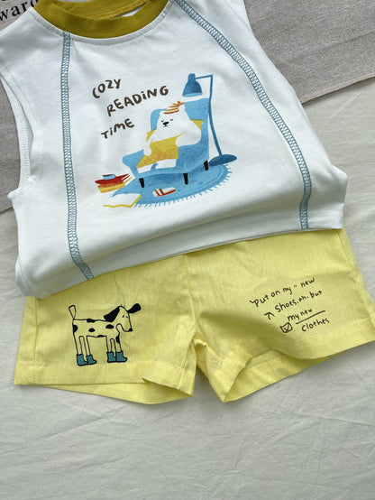 Cartoon Bear Printed Sleeveless Tank Top & Shorts Set [mh0013279]